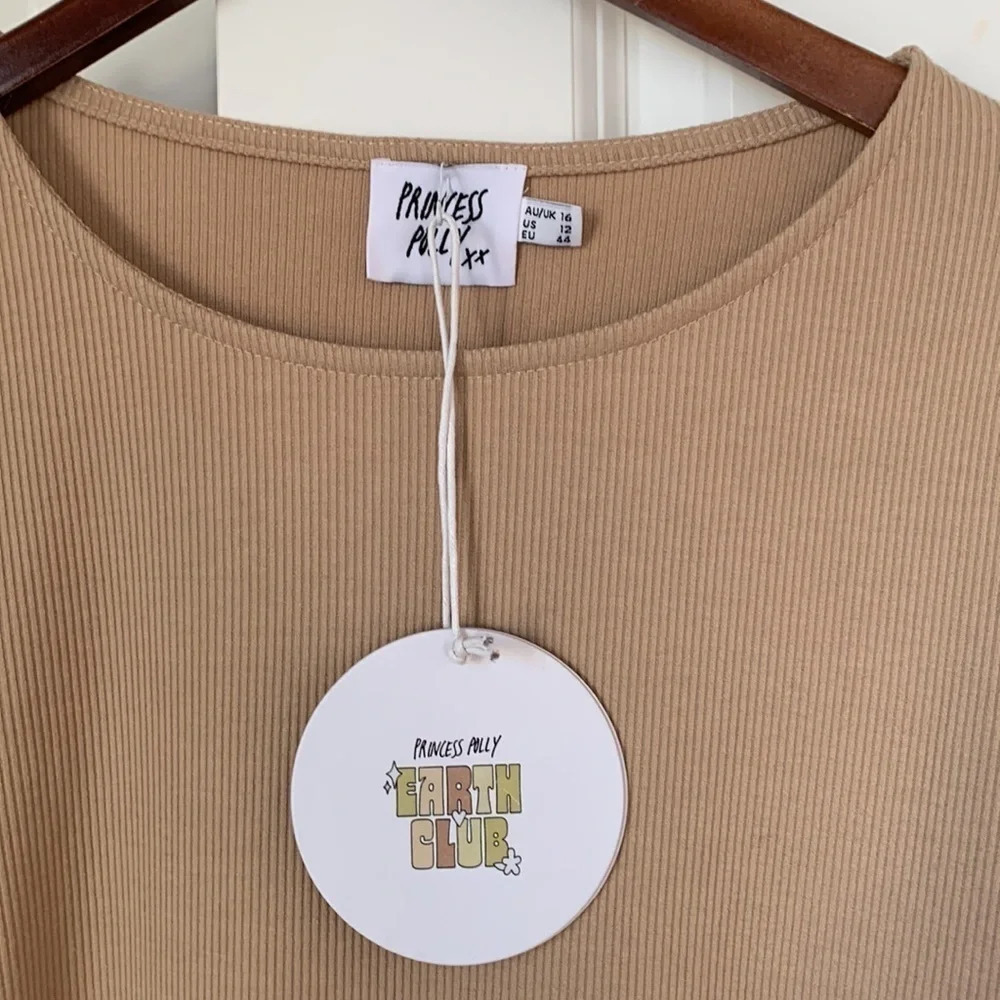 Princess Polly DEAR JANE MINI Ribbed Body Con DRESS BEIGE long sleeve Size 12 - Picture 4 of 10